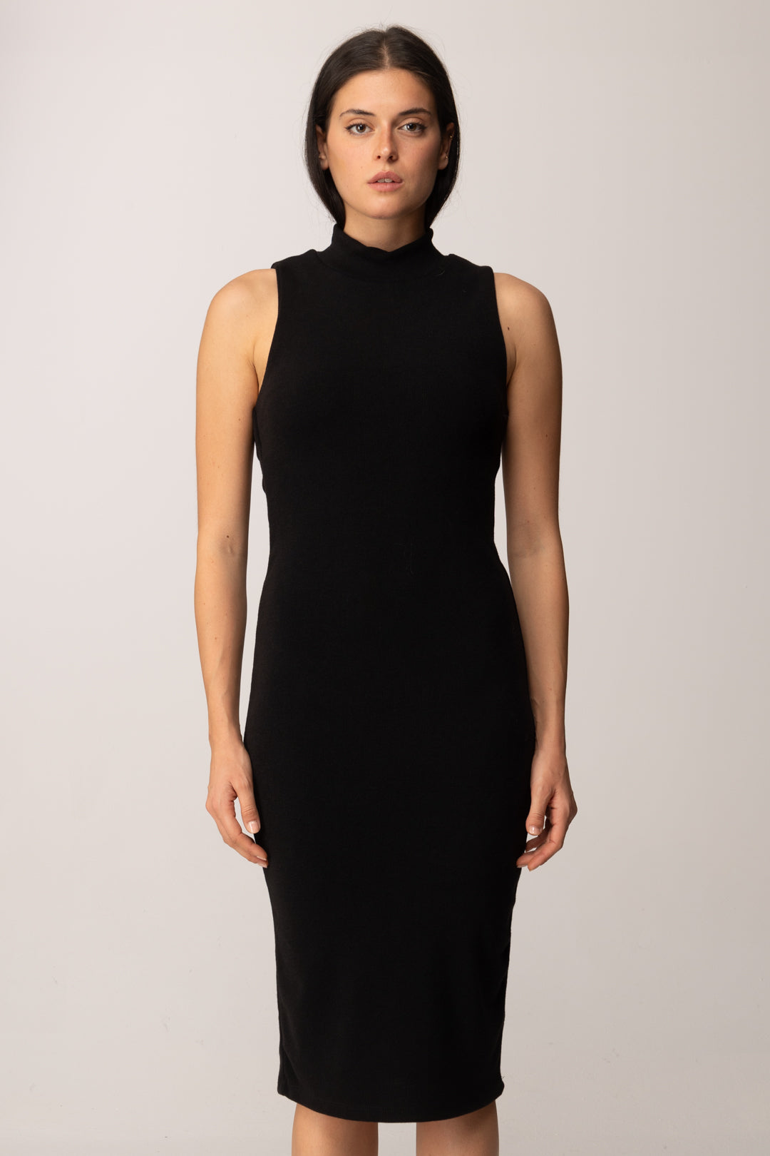 Khloe Femme Abito Midi In Maglia con Collo Alto BLACK