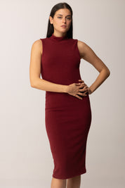 Khloe Femme Abito Midi In Maglia con Collo Alto BORDEAUX