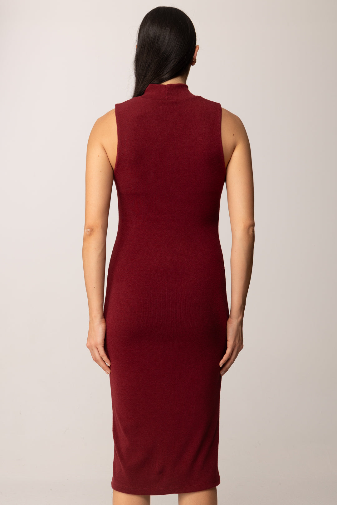 Khloe Femme Abito Midi In Maglia con Collo Alto BORDEAUX