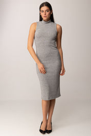Khloe Femme Abito Midi In Maglia con Collo Alto GRIGIO