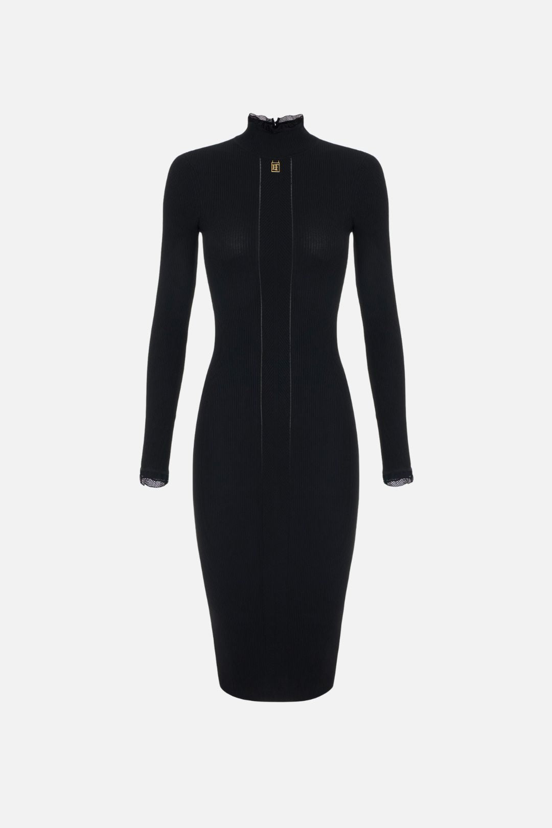 Elisabetta Franchi Abito Midi In Maglia con Dettaglio Logo AM21B66E2 NERO