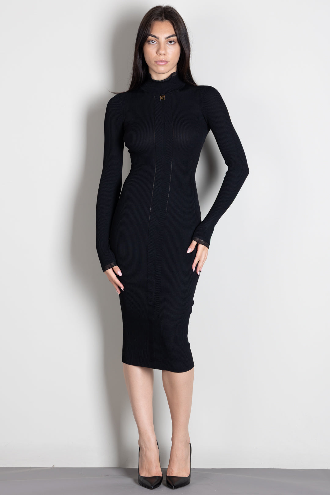 Elisabetta Franchi Abito Midi In Maglia con Dettaglio Logo AM21B66E2 NERO