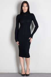 Elisabetta Franchi Abito Midi In Maglia con Dettaglio Logo AM21B66E2 NERO