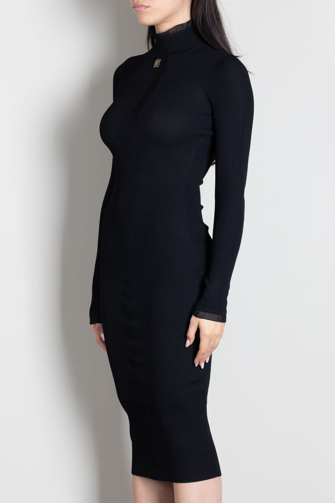 Elisabetta Franchi Abito Midi In Maglia con Dettaglio Logo AM21B66E2 NERO