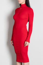 Elisabetta Franchi Abito Midi In Maglia con Dettaglio Logo AM21B66E2 RED PASSION