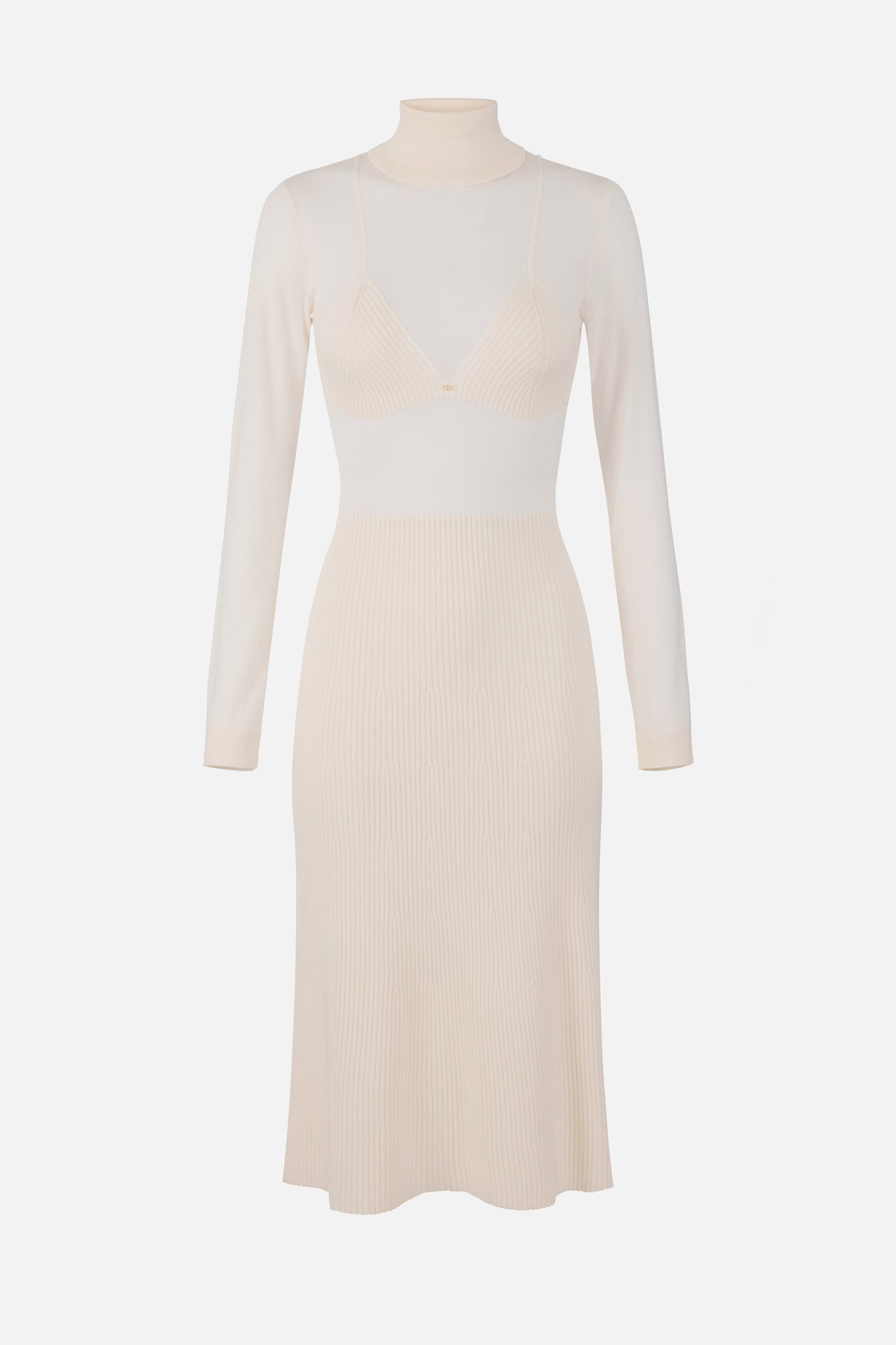 Elisabetta Franchi Abito Midi In Maglia con Lavorazione a Coste AM30S57E2 MILK