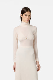 Elisabetta Franchi Abito Midi In Maglia con Lavorazione a Coste AM30S57E2 MILK