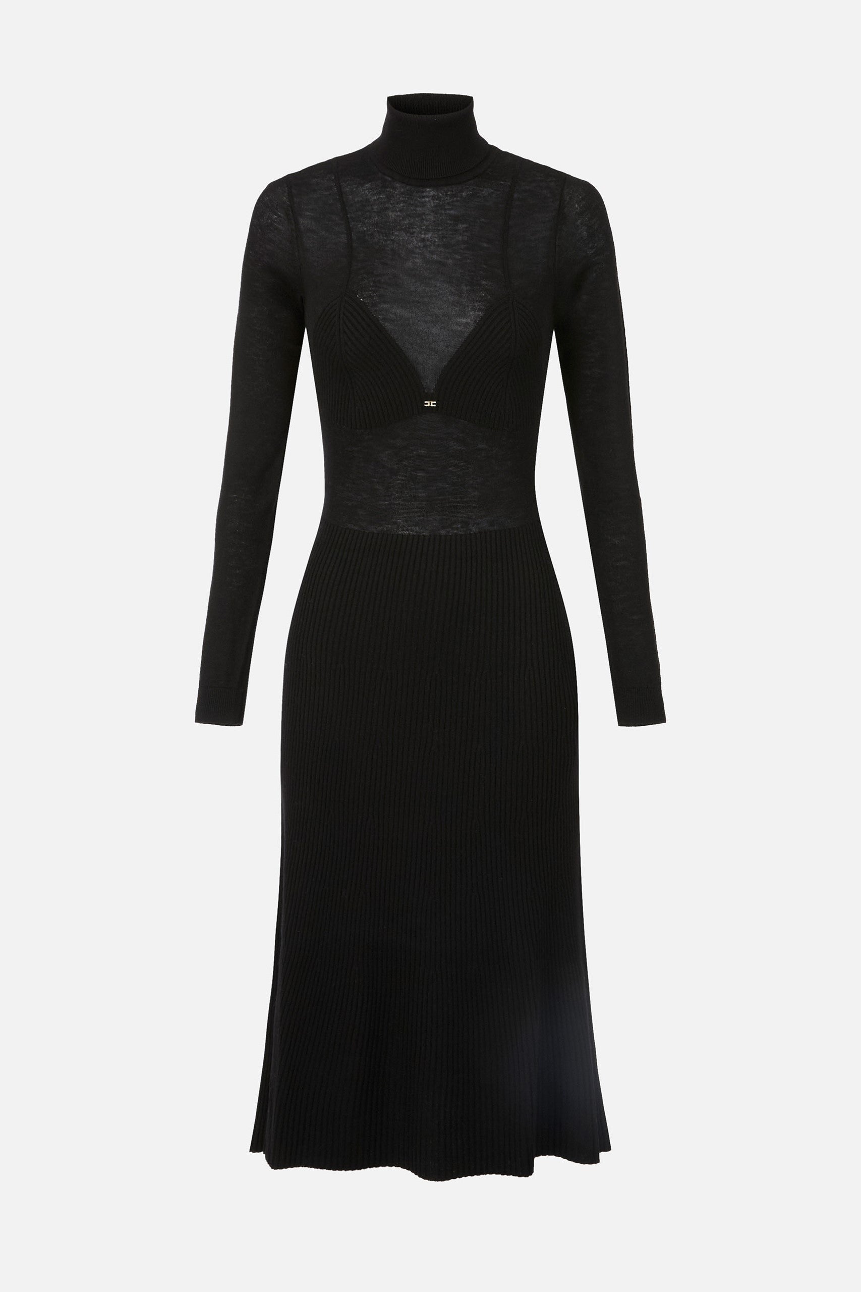 Elisabetta Franchi Abito Midi In Maglia con Lavorazione a Coste AM30S57E2 NERO