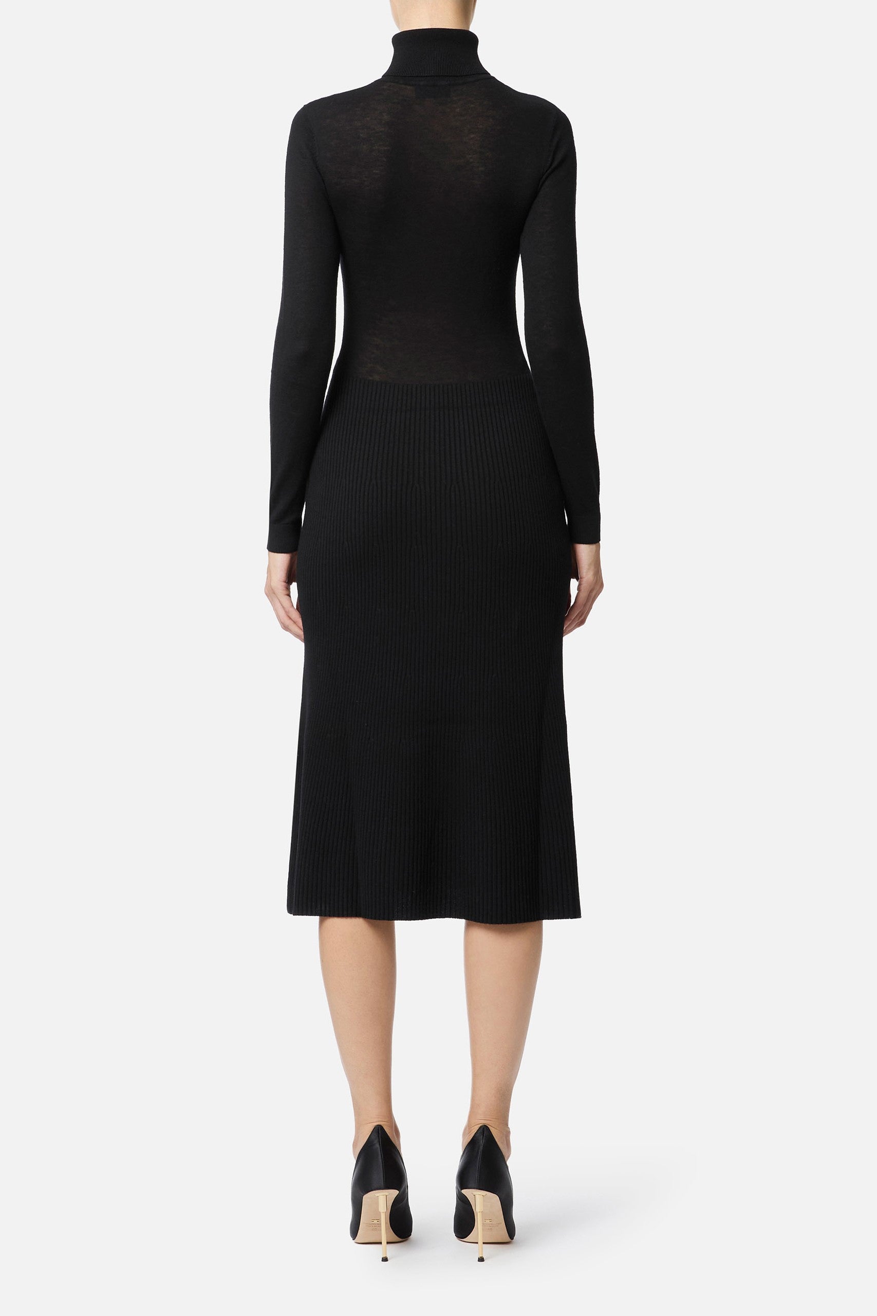 Elisabetta Franchi Abito Midi In Maglia con Lavorazione a Coste AM30S57E2 NERO