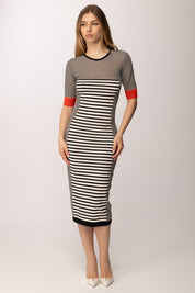 Elisabetta Franchi Abito Midi In Maglia con Mix Di Righe AM96T61E2 NERO/BURRO/LACCA