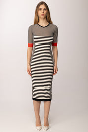 Elisabetta Franchi Abito Midi In Maglia con Mix Di Righe AM96T61E2 NERO/BURRO/LACCA