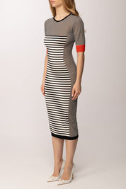 Elisabetta Franchi Abito Midi In Maglia con Mix Di Righe AM96T61E2 NERO/BURRO/LACCA