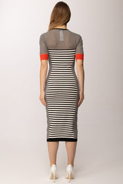 Elisabetta Franchi Abito Midi In Maglia con Mix Di Righe AM96T61E2 NERO/BURRO/LACCA