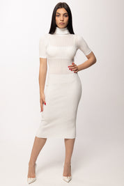 Elisabetta Franchi Abito Midi In Maglia con Trasparenze AM22S62E2 AVORIO