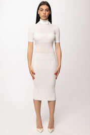 Elisabetta Franchi Abito Midi In Maglia con Trasparenze AM22S62E2 AVORIO