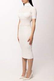 Elisabetta Franchi Abito Midi In Maglia con Trasparenze AM22S62E2 AVORIO