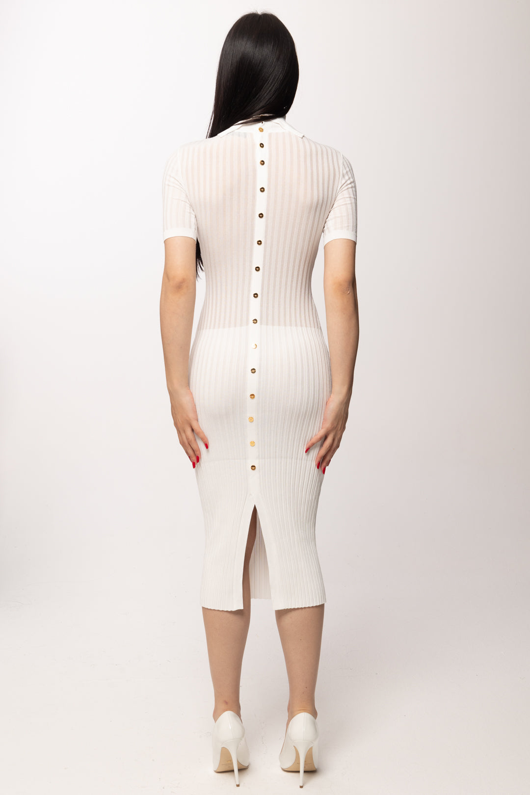 Elisabetta Franchi Abito Midi In Maglia con Trasparenze AM22S62E2 AVORIO