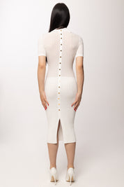 Elisabetta Franchi Abito Midi In Maglia con Trasparenze AM22S62E2 AVORIO