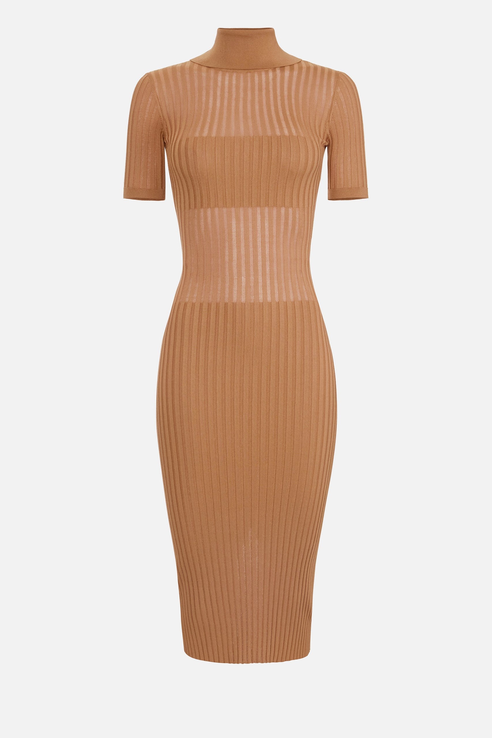 Elisabetta Franchi Abito Midi In Maglia con Trasparenze AM22S62E2 CUOIO