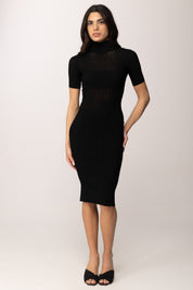 Elisabetta Franchi Abito Midi In Maglia con Trasparenze AM22S62E2 NERO