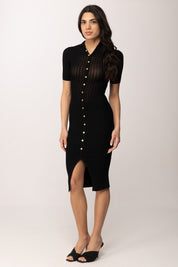 Elisabetta Franchi Abito Midi In Maglia con Trasparenze AM22S62E2 NERO