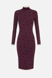 Elisabetta Franchi Abito Midi In Maglia Jacquard Stampa Logo AM18T56E2 MERLOT/MILK