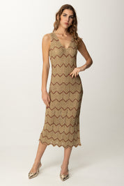 Twin-set Abito Midi In Maglia Lurex con Chevron 251TT3197 BIC.LUREX GOLDEN GREEN/AMBER B