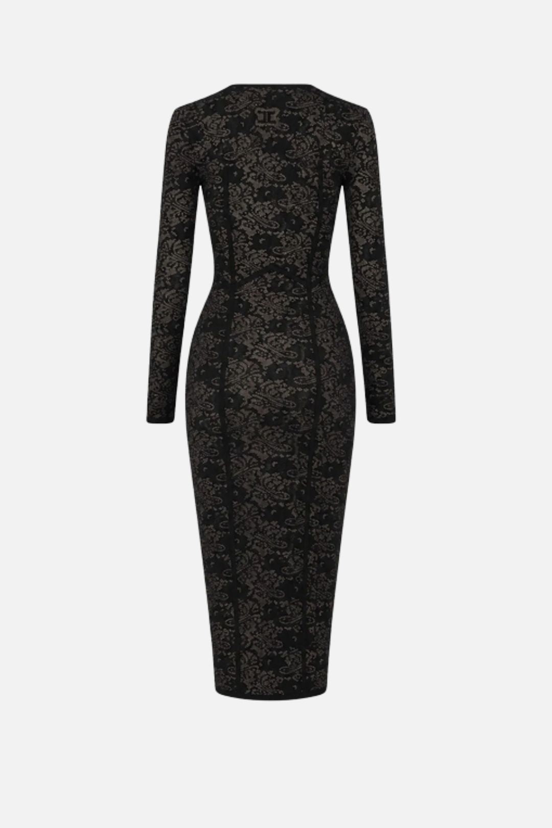 Elisabetta Franchi Abito Midi In Maglia Traforata con Motivo Floreale AM26Q66E2 NERO/PELLE