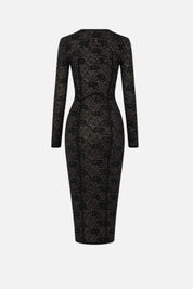 Elisabetta Franchi Abito Midi In Maglia Traforata con Motivo Floreale AM26Q66E2 NERO/PELLE