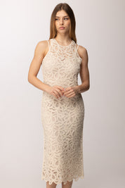 Patrizia Pepe Abito Midi In Pizzo Ricamato 2A3074 A774 NATURAL SAND