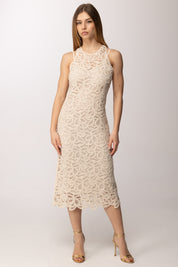 Patrizia Pepe Abito Midi In Pizzo Ricamato 2A3074 A774 NATURAL SAND