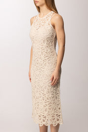 Patrizia Pepe Abito Midi In Pizzo Ricamato 2A3074 A774 NATURAL SAND