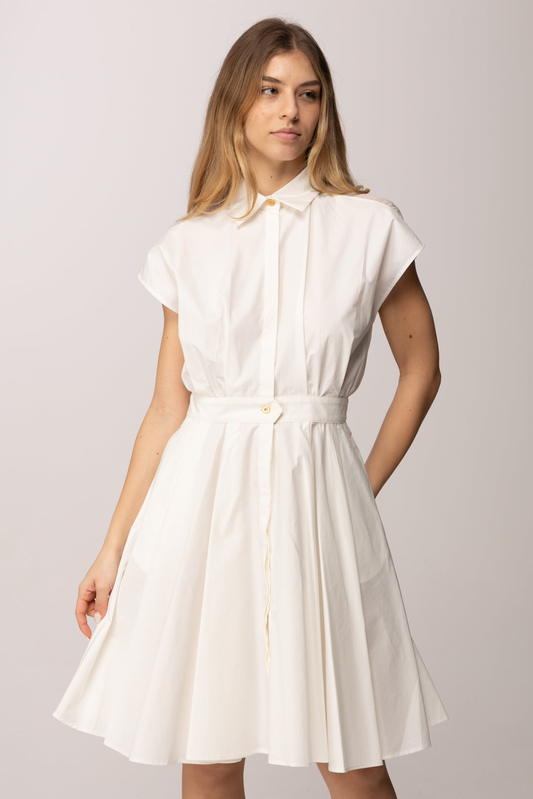 Elisabetta Franchi Bambina Abito Midi In Popeline con Ricamo Su Spalla EFAB6620CA235.0004