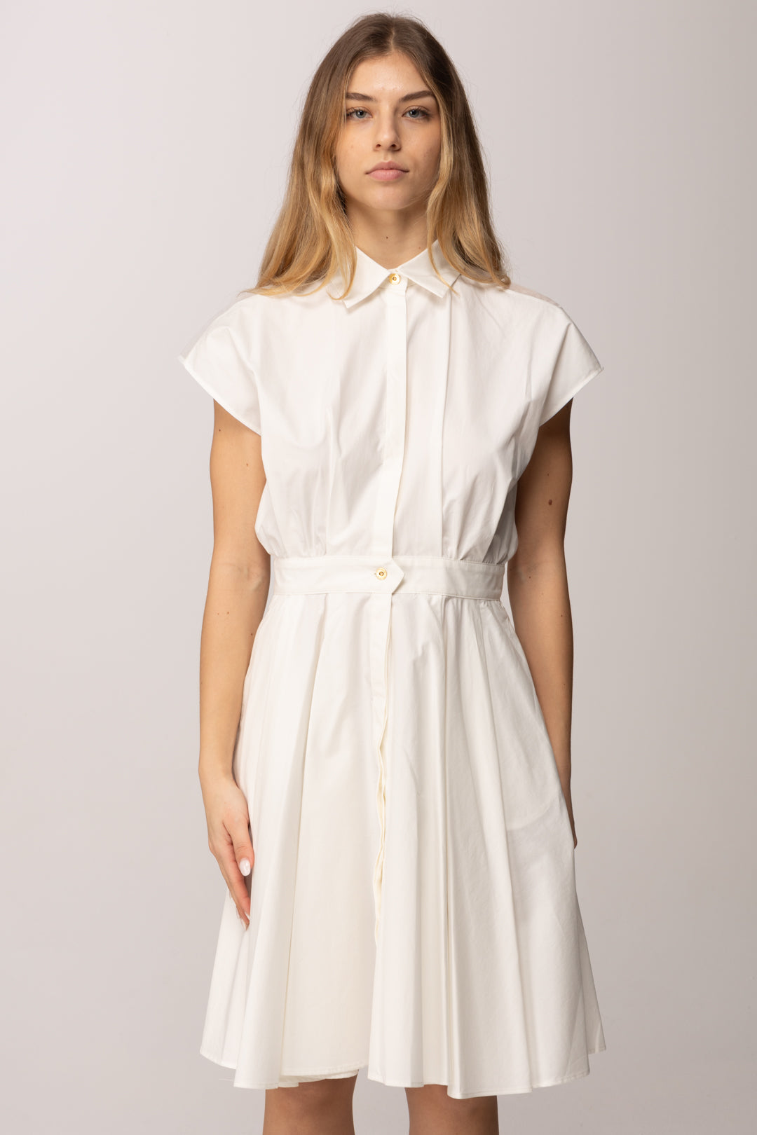 Elisabetta Franchi Bambina Abito Midi In Popeline con Ricamo Su Spalla EFAB6620CA235.0004