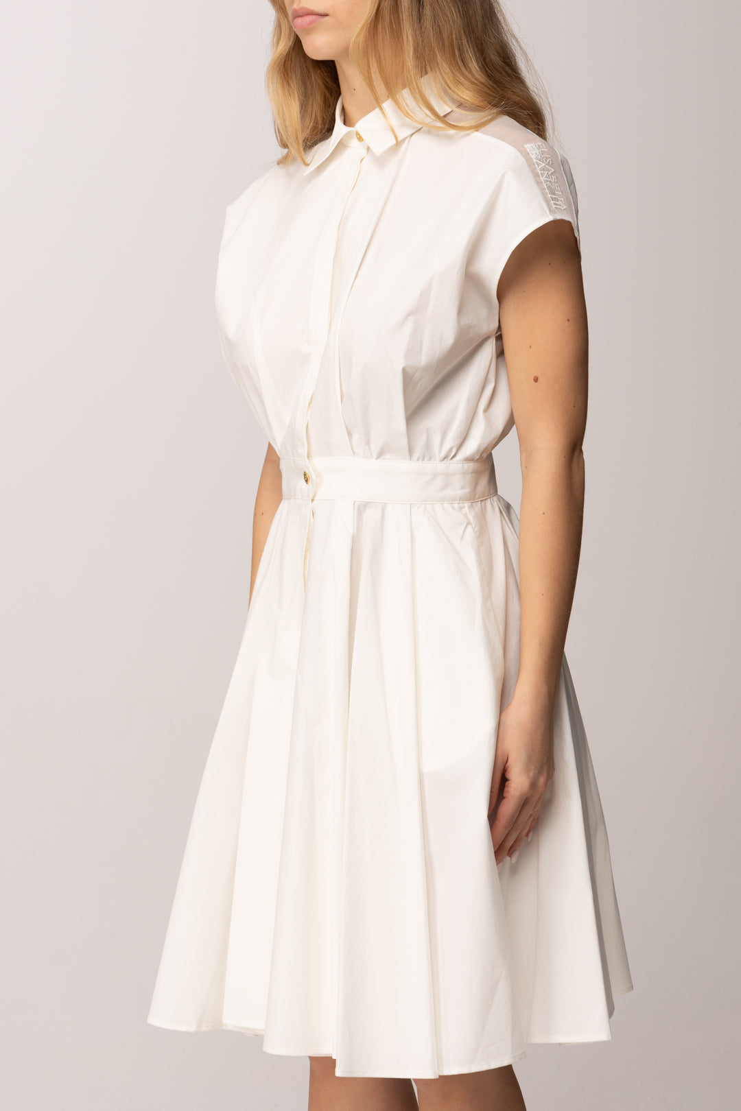 Elisabetta Franchi Bambina Abito Midi In Popeline con Ricamo Su Spalla EFAB6620CA235.0004