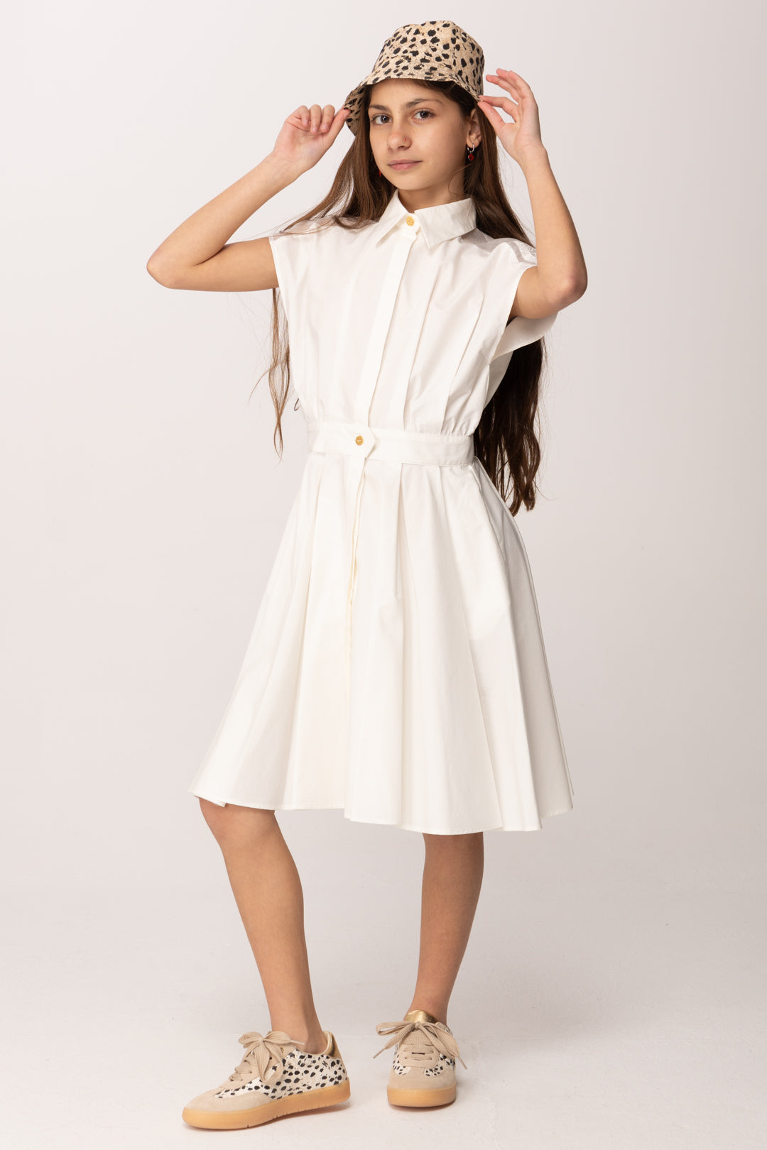 Elisabetta Franchi Bambina Abito Midi In Popeline con Ricamo Su Spalla EFAB6620CA235.0004