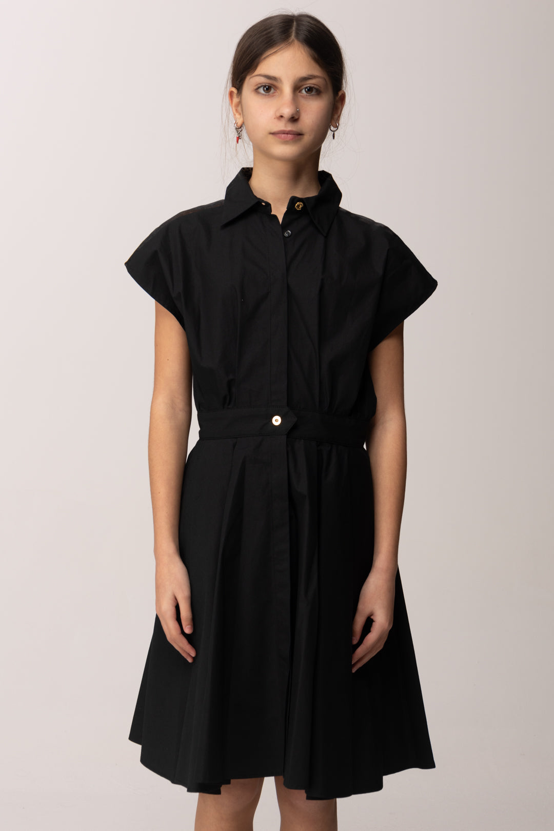 Elisabetta Franchi Bambina Abito Midi In Popeline con Ricamo Su Spalla EFAB6620CA235.N000