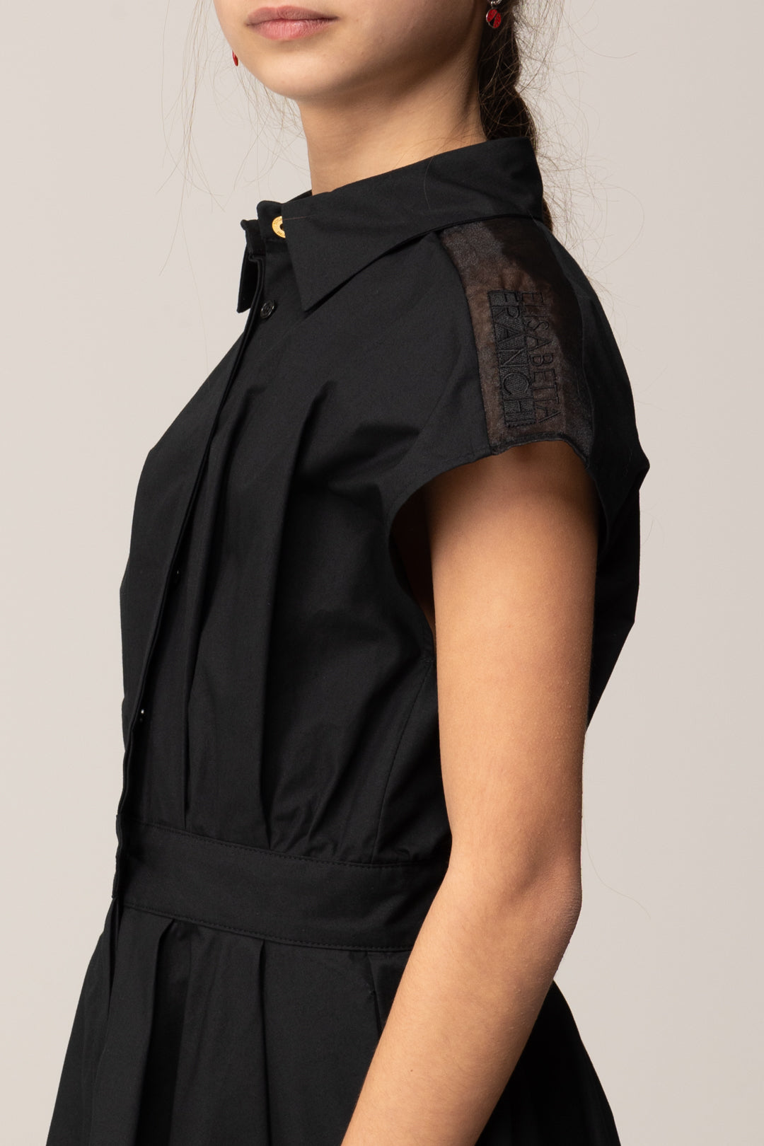 Elisabetta Franchi Bambina Abito Midi In Popeline con Ricamo Su Spalla EFAB6620CA235.N000