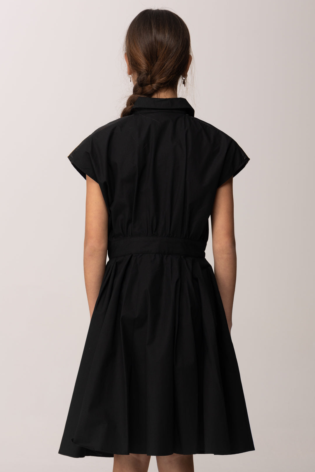 Elisabetta Franchi Bambina Abito Midi In Popeline con Ricamo Su Spalla EFAB6620CA235.N000