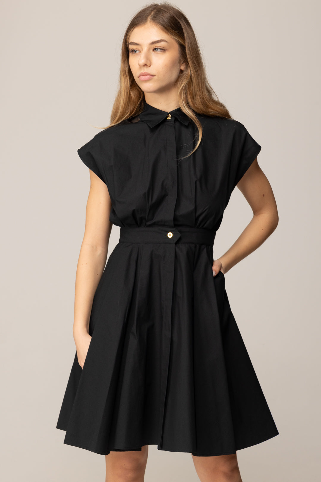 Elisabetta Franchi Bambina Abito Midi In Popeline con Ricamo Su Spalla EFAB6620CA235.N000