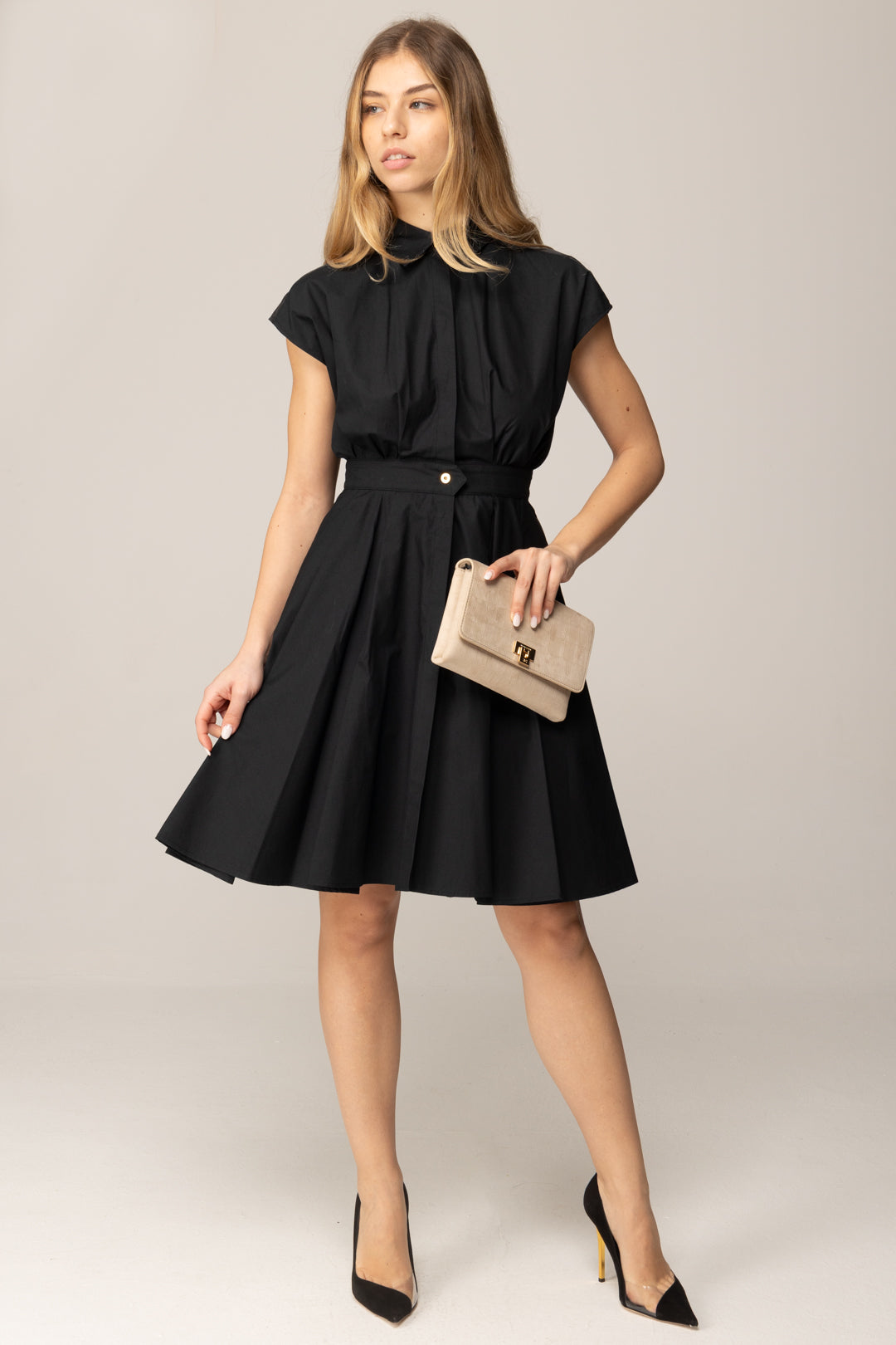 Elisabetta Franchi Bambina Abito Midi In Popeline con Ricamo Su Spalla EFAB6620CA235.N000