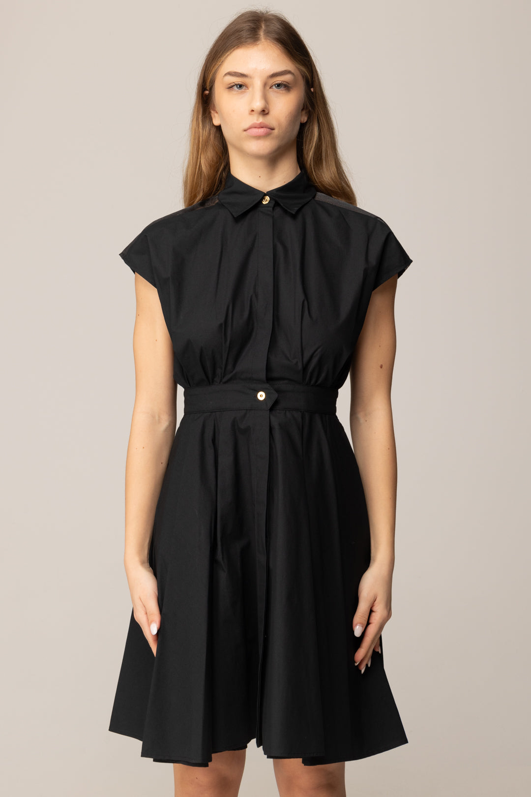 Elisabetta Franchi Bambina Abito Midi In Popeline con Ricamo Su Spalla EFAB6620CA235.N000