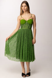 Elisabetta Franchi Abito Midi In Tulle Floreale con Bustier AB97162E2 ALOE/NERO