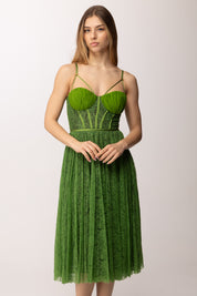 Elisabetta Franchi Abito Midi In Tulle Floreale con Bustier AB97162E2 ALOE/NERO