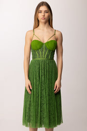 Elisabetta Franchi Abito Midi In Tulle Floreale con Bustier AB97162E2 ALOE/NERO