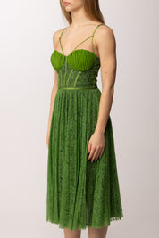 Elisabetta Franchi Abito Midi In Tulle Floreale con Bustier AB97162E2 ALOE/NERO