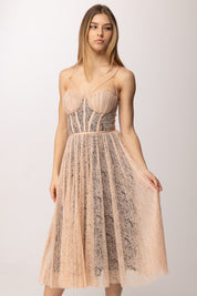 Elisabetta Franchi Abito Midi In Tulle Floreale con Bustier AB97162E2 NUDE/NERO