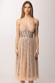 Elisabetta Franchi Abito Midi In Tulle Floreale con Bustier AB97162E2 NUDE/NERO