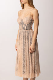 Elisabetta Franchi Abito Midi In Tulle Floreale con Bustier AB97162E2 NUDE/NERO
