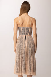 Elisabetta Franchi Abito Midi In Tulle Floreale con Bustier AB97162E2 NUDE/NERO